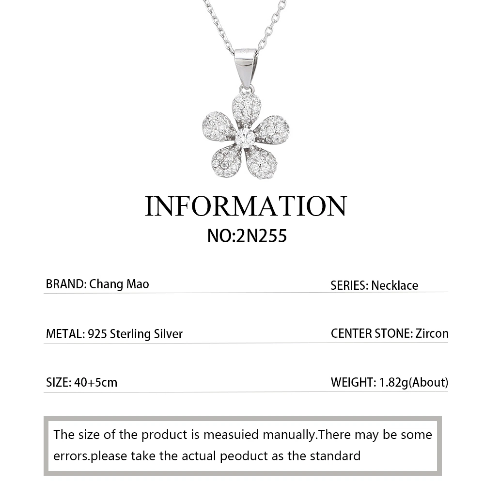 High Quality 925 Sterling Silver Flower Birthstone Full Diamond Pendant Necklace Jewelry for Women