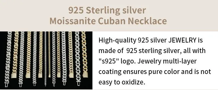 10 12 14 20 mm Miami 925 Sterling Silver Gold Plated Men Necklace Iced out Hiphop Jewelry Diamond Moissanite Cuban Link Chain