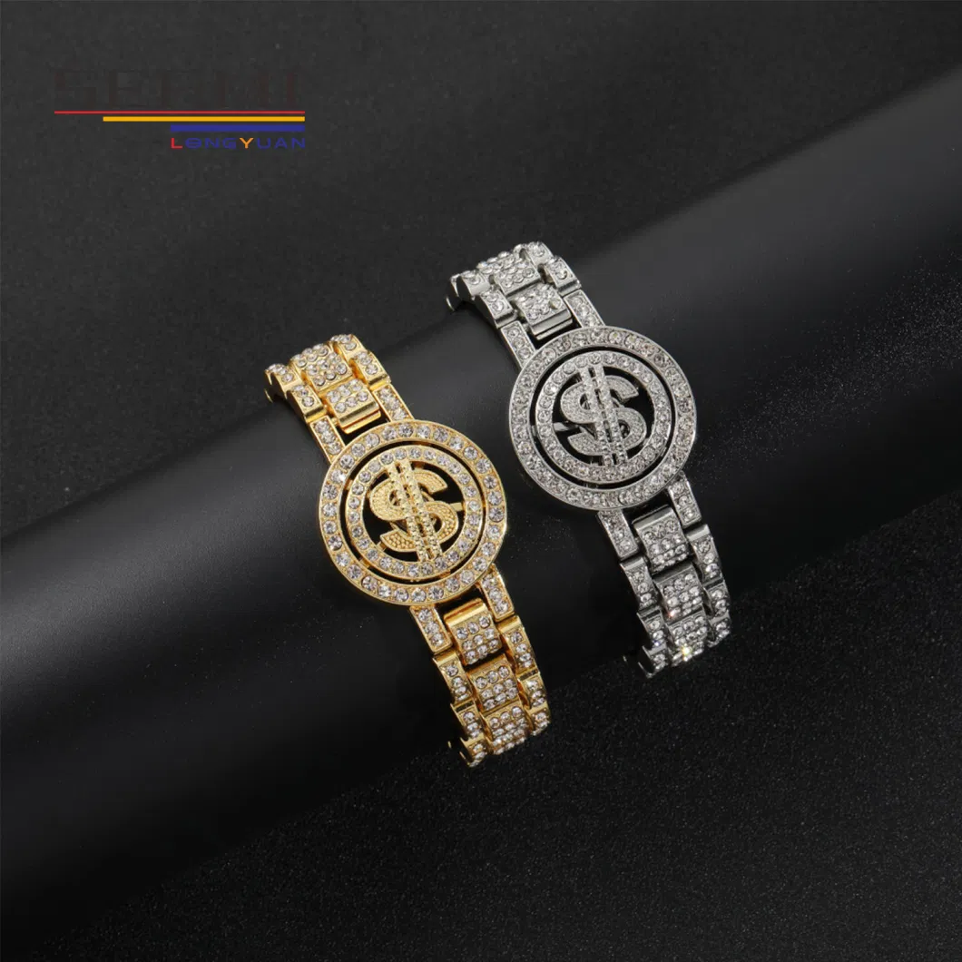 Hiphop Cubic Zirconia Gold Plated Cuban Chain Money Mens Bracelets