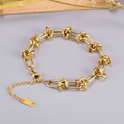 Stainless Steel Gold Plated Cuban Chain Link Bracelet Chain Knotted Bracelet