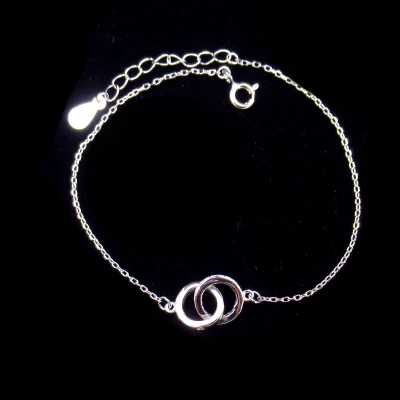 Fashion Double Round Shaped Real Silver Cubic Zirconia Bracelet for Girl Appointment