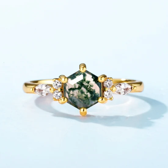 Fashion Jewelry Sterling Silver Jewellery Rhodium 14K Gold Plated Moss Agate Semi