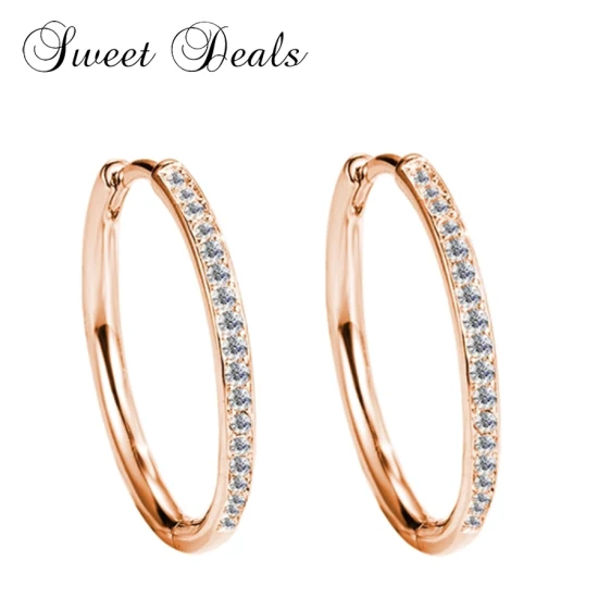 Fashion Rose Gold Plated Silver Hoop Earrings