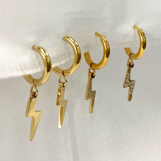 Thunderbolt CNC Paved Lightning Bolt Drop Hoop Diamond Earrings